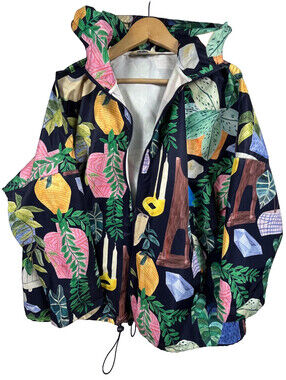 Gorman Winter 2020 Recycled PET Raincoat Oversized M/L Fits XL Hooded Art Print